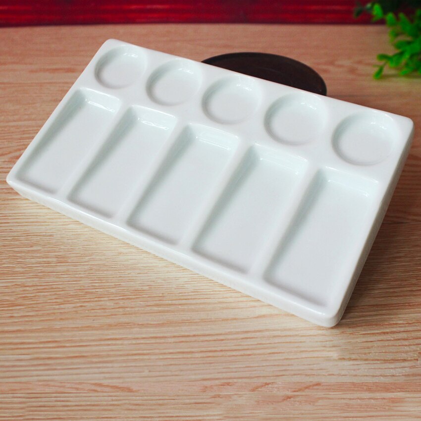 Paleta de pintura Rectangular de cerámica blanca para artistas, acuarela, pintura al óleo de acrílico, caligrafía, 10 pozos, 19,3*11*1,8 cm