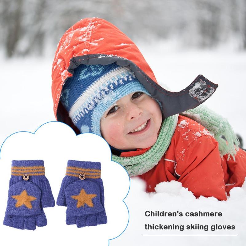 2 pçs inverno flip dedo luvas espessadas luvas de esqui estrelas dos desenhos animados mão muff