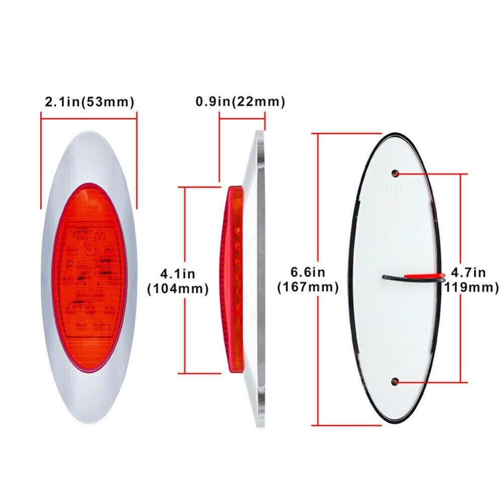 Luces laterales rojas de 6,5 &quot;para remolque y camión, luz ovalada impermeable, señal de giro, 12V, 2 piezas, 16LED