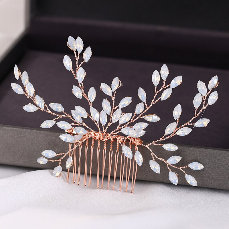 Rose Gold Crystal Wedding Hair Combs for Bridal Headpiece Hair Accessories Handmade Women Wedding Hair Jewelry FS248: Rose Gold