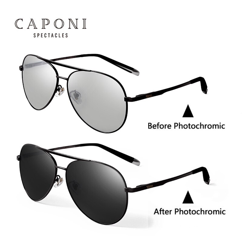 CAPONI Pilot Sunglasses Men Polarized Photochromic Vintage Sun Glasses Classic Alloy Frame Driving Shades For Women UV400 CP3103: Photochromic-Black