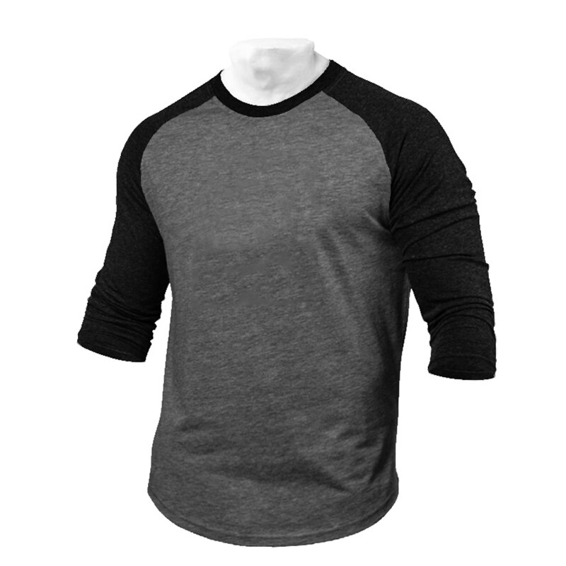 T-Shirt da corsa Fitness uomo primavera autunno Patchwork manica a sette quarti o-collo T-Shirt da baseball abbigliamento da palestra per uomo T-Shirt in cotone