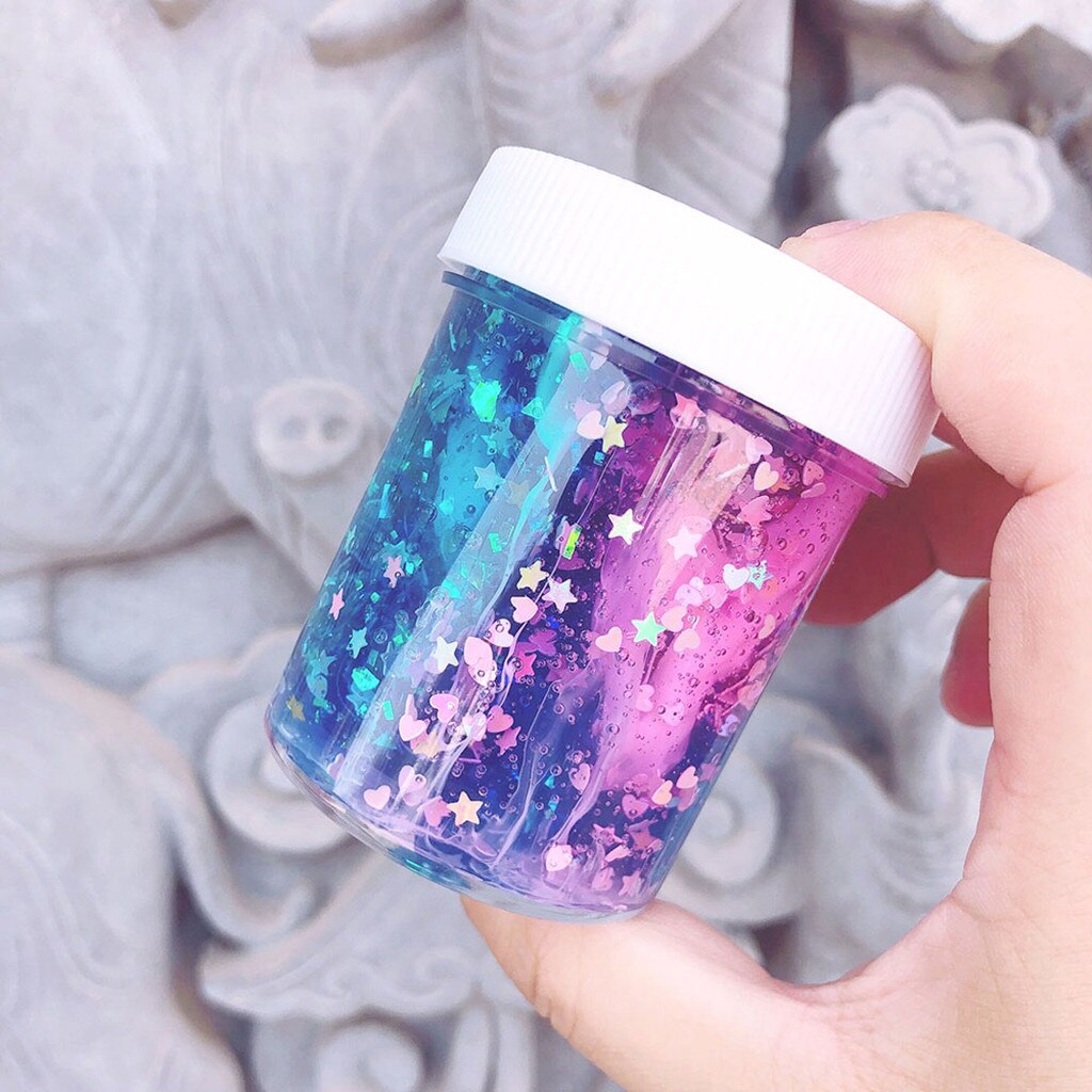 Juguetes blandiblú transparente con lentejuelas de estrellas DIY, barro de cristal esponjoso, mezcla de color, nube, suministros de masa viscosa, arena mágica, Arcilla De La masilla antiestrés