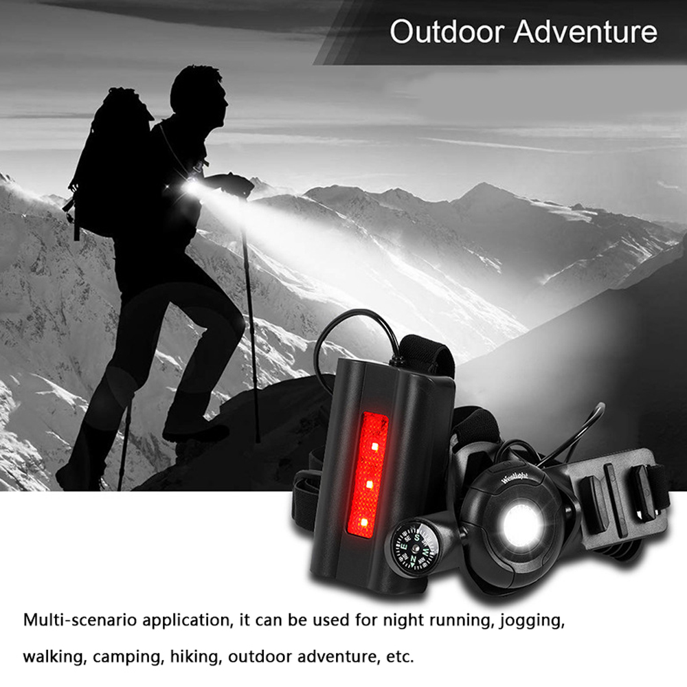 Outdoor Night Running Lights USB Rechargeable Chest Light LED Safety Warning Lamp with Compass Camera Buckle 3 Lighting Modes
