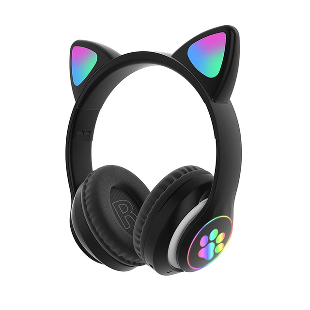 Helm Kopfhörer Mit Mikrofon bluetooth 5,0/3,5 MM Dual Verbindung Drahtlose Katze Ohren RGB-Licht Faltbare: Negro