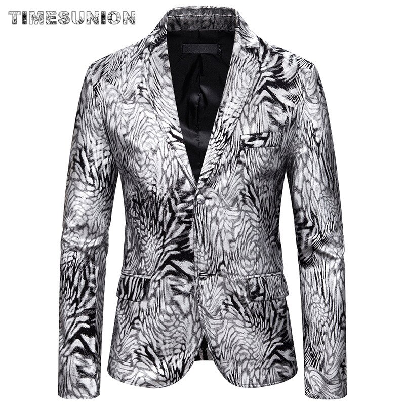Männer Blazer Jacke Baumwolle Schlange Muster Bronzing Druck Revers Anzug Jacke Hochzeit Prom Bühne Sänger Slim Fit Kostüm