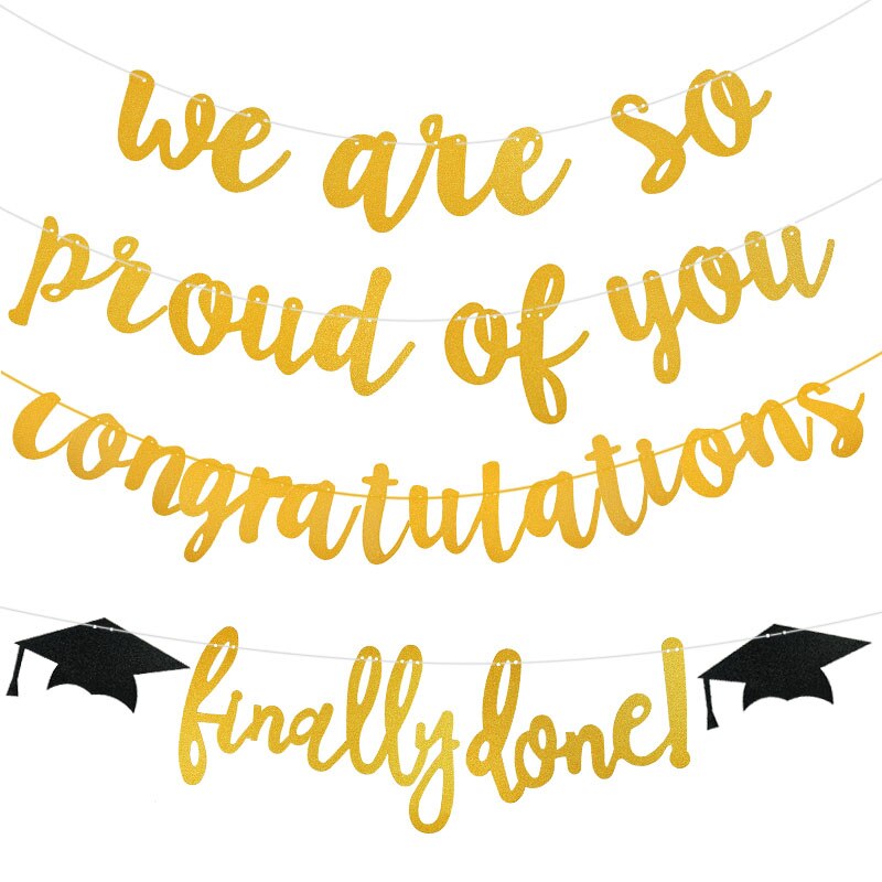 Happy Graduation Gold Glitter Paper Banner Bunting Garland Congrats Graduation Party Hanging Garland Decoration