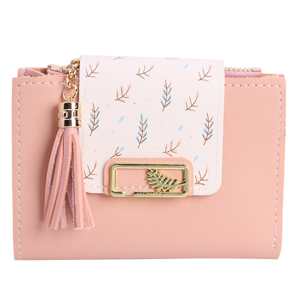 frauen Brieftaschen Quaste Kurze Brieftasche Für Frau Mini Geldbörse Damen Kupplung Kleine Brieftasche Weibliche Pu Leder Karte halter: Light Pink