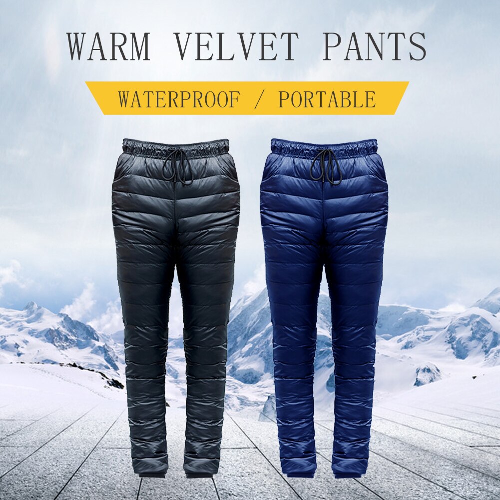 Winter Men Women Goose Down Pants Outdoor Camping Skiing Pants Thicken Waterproof Warm Slim Trousers