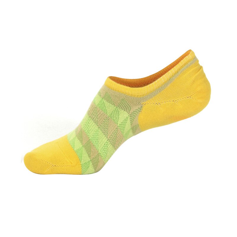 5 par / parti mænds sokker low-cut stribesokker usynlig strikket sok åndbar bomuld skridsikker: Gul