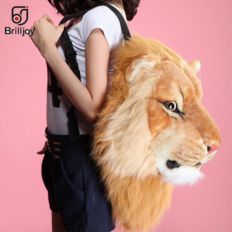 Brilljoy personlighet par djur ryggsäck plysch 3d tiger lejonhuvud ryggsäck panda ryggsäck unisex student rolig åkpåse 2019