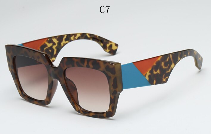 Overdimensionerede firkantede solbriller kvinder mænd luksusmærke solbriller dame retro stor ramme gradien solbriller  uv400: C7 leopard te