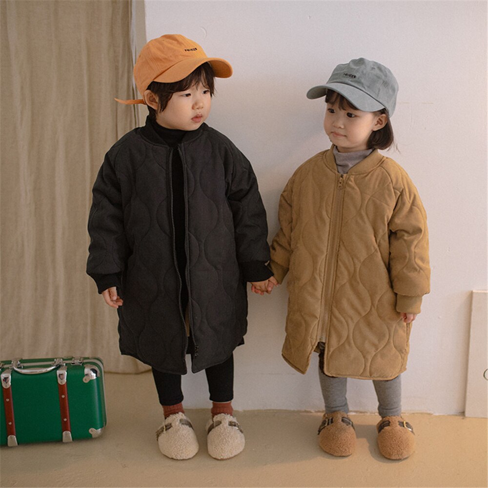 2021 nuovi bambini invernali moda casual cappotti trapuntati di media lunghezza ragazzi e ragazze capispalla trench lungo caldo spesso