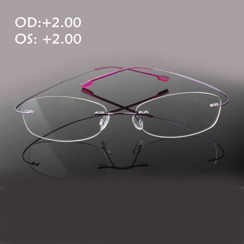 Rimelss Edelstahl flexibel Brillen Rezept Brillen Presbyopie Hyperopie Weit-kurzsichtig Lesebrille Festigkeit: Violett Plus 200