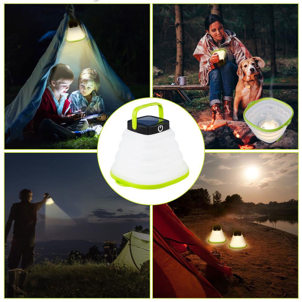 Camping Light LED Mini Waterproof Folding Solar Powered Lantern LED Hanging Flashlight Tent Lamp USB Port Portable Night Light