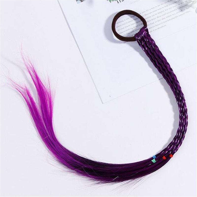 Perruque bandeau Simple en caoutchouc pour filles | Corde tressée, accessoires pour cheveux, perruque corde pour cheveux, outils pour cheveux, coiffe de tête de cochon: Violet foncé