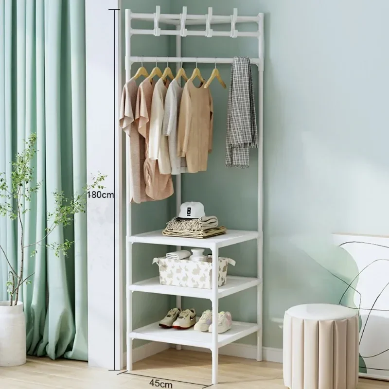 Perchero esquinero para ropa de dormitorio, perchero de pie para ahorrar espacio, percheros para ropa, mesita de noche sencilla, estantería de pie: Azul