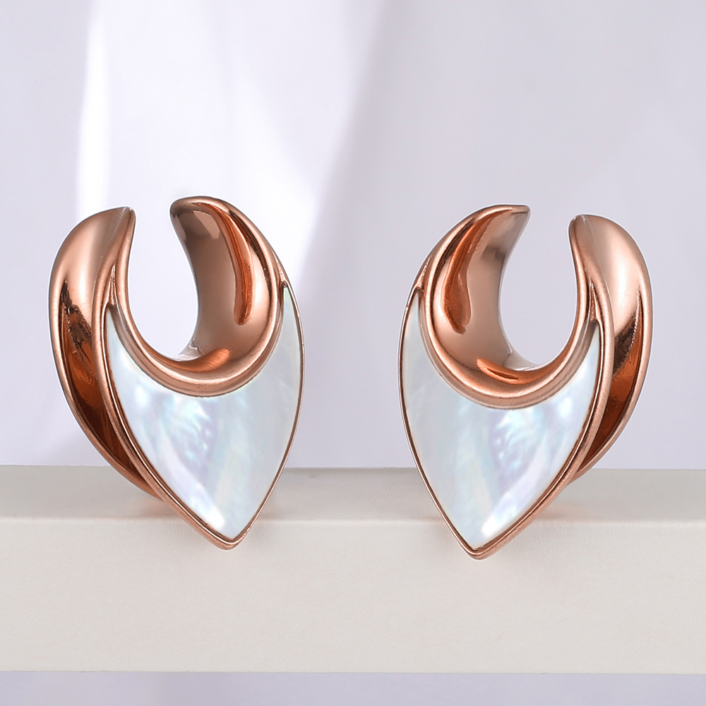 Twolobes 2 pièces conque coquille selle jauges d'oreille bouchons Tunnels civière corps Piercing bijoux acier inoxydable hypoallergénique: Bleu / PLAQUÉ ARGENT