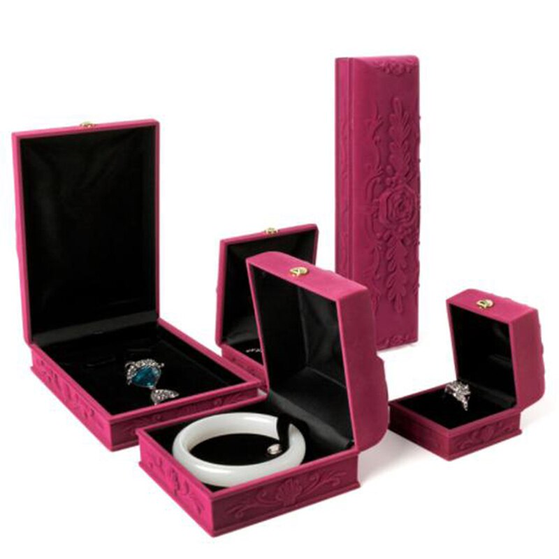 Präglade smyckesfodral för hänge halsband ring örhängen armband paketask smycken arrangör bröllopslådor