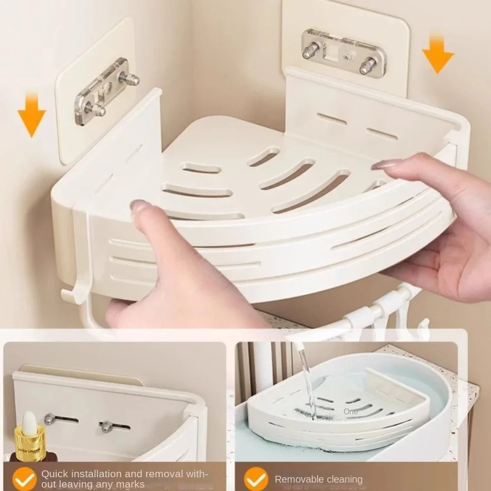 Bathroom Rack Without Punching Wall-Mounted Corner Rack Space Aluminum Bathroom Organizer Storage Rack Bathroom Kitchen Bathroom