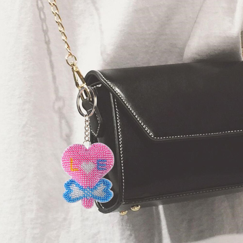 DIY Piruleta de amor hecha a mano, cuentas artesanales, llavero de punto de cruz, bordado impreso, Kit de llavero de aguja, mochila para , colgante