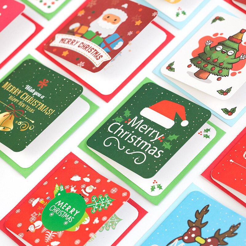 24 Pcs/lot Christmas Greeting Card Kids Mini Christmas Blessing Greeting Cards Envelope Year Postcard Card Xmas Party