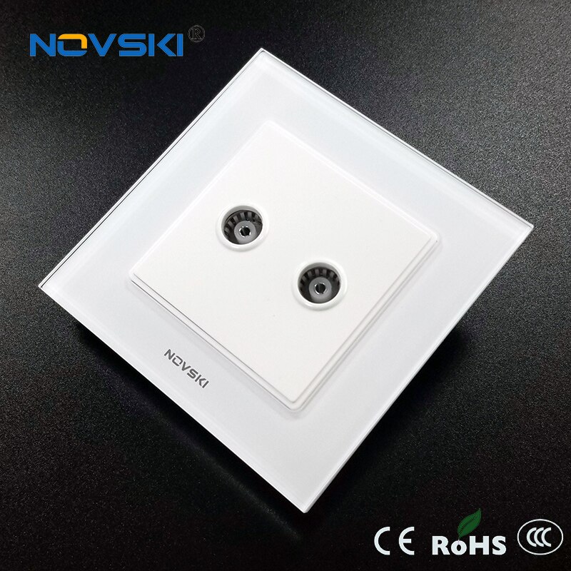 Di lusso doppio antenna TV Presa A Muro Argento placcato il Doppio Coassiale Montaggio A Parete Piastra Frontale di Presa di Uscita di Cristallo Temperato di Vetro