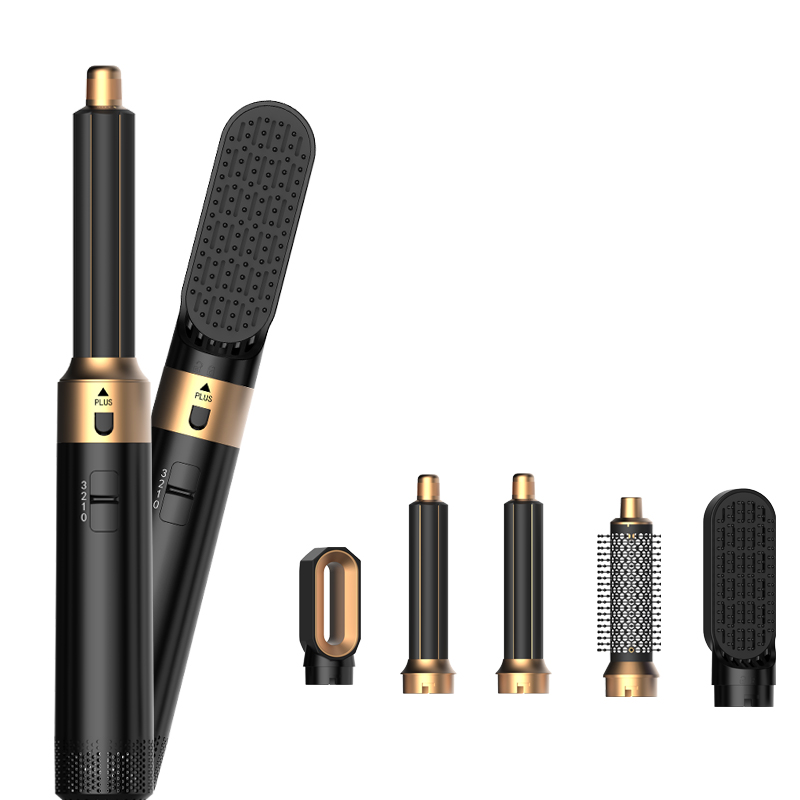 5-in-1 föhnborstel styler set, krultang en stijltang kam, ionische heteluchttool voor snelle haarstyling: Rood / ons aansluiten