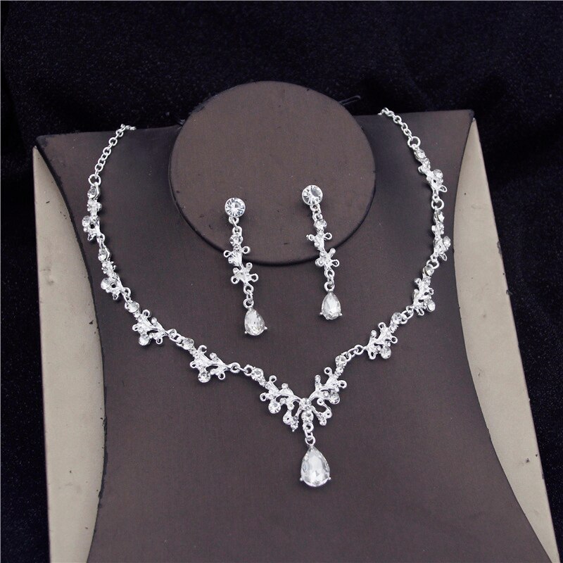 Baroque Crystal Bridal Jewelry Sets for Women Prom Tiara Crowns Earring Necklace Bride Wedding Jewelry Set: Silver
