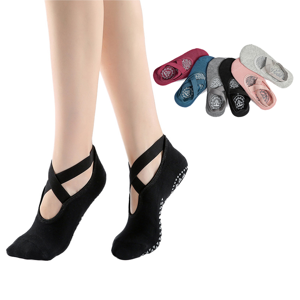 1 paar yoga-socken für damen, gekreuzt, dick bedruckt, atmungsaktiv, rutschfest, fingersocken, geeignet für indoor-fitness, pilates, sport und andere aktivitäten