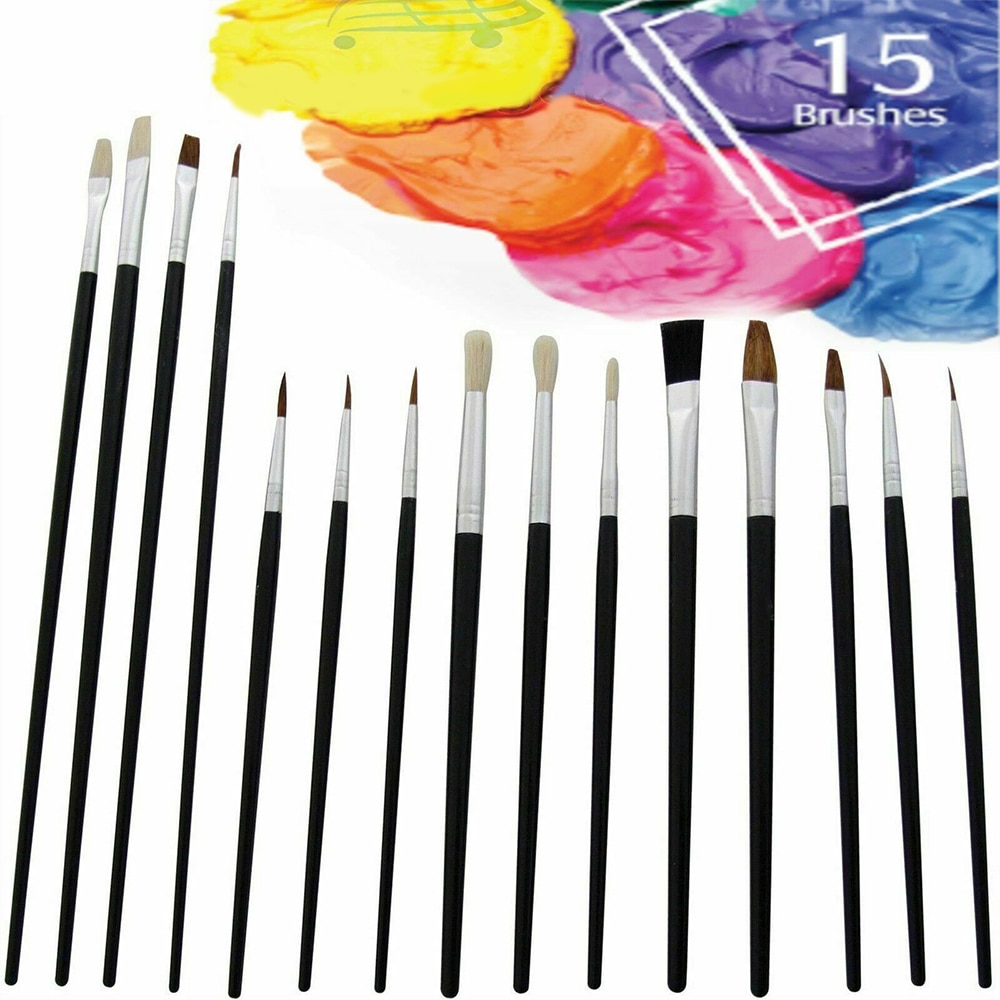 15 stuks/set schilderkwasten klein & groot ronde punt kunst schilderset olie graffiti tekenen kunstenaars creatie doe-het-zelf knutselaccessoires