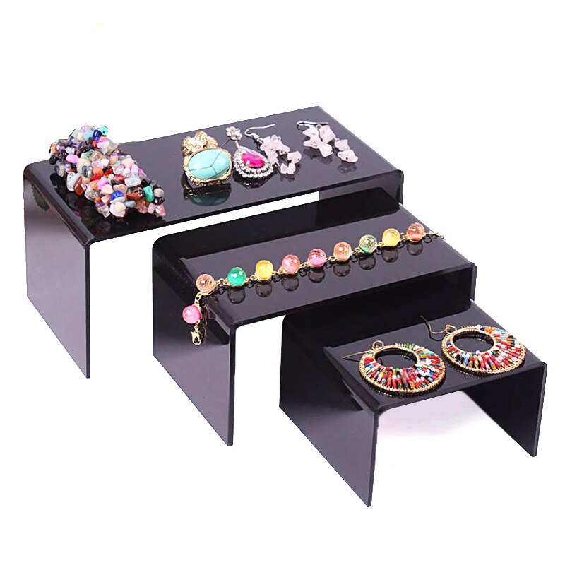 Transparent Acrylic Display Stand Multi-functional Jewelry Storage Rack Display Racks Cosmetics Display Holder: Black / L