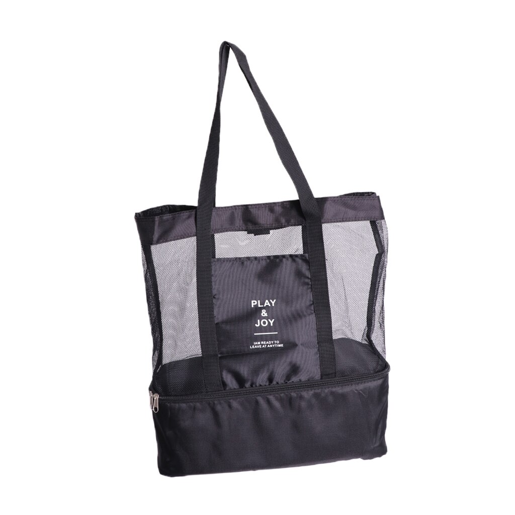 Portable 2 Compartments Insulated Cooler Bag Mesh Tote Picnic Beach Pool Parks BBQ Camping Travel
