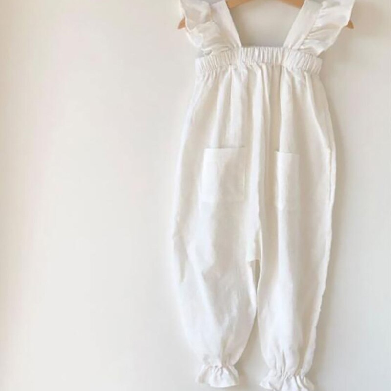 2021Spring Summer Girls Clothe Kids Clothes Linen Girls Overalls Girls White Jumpsuits girls jumpsuit