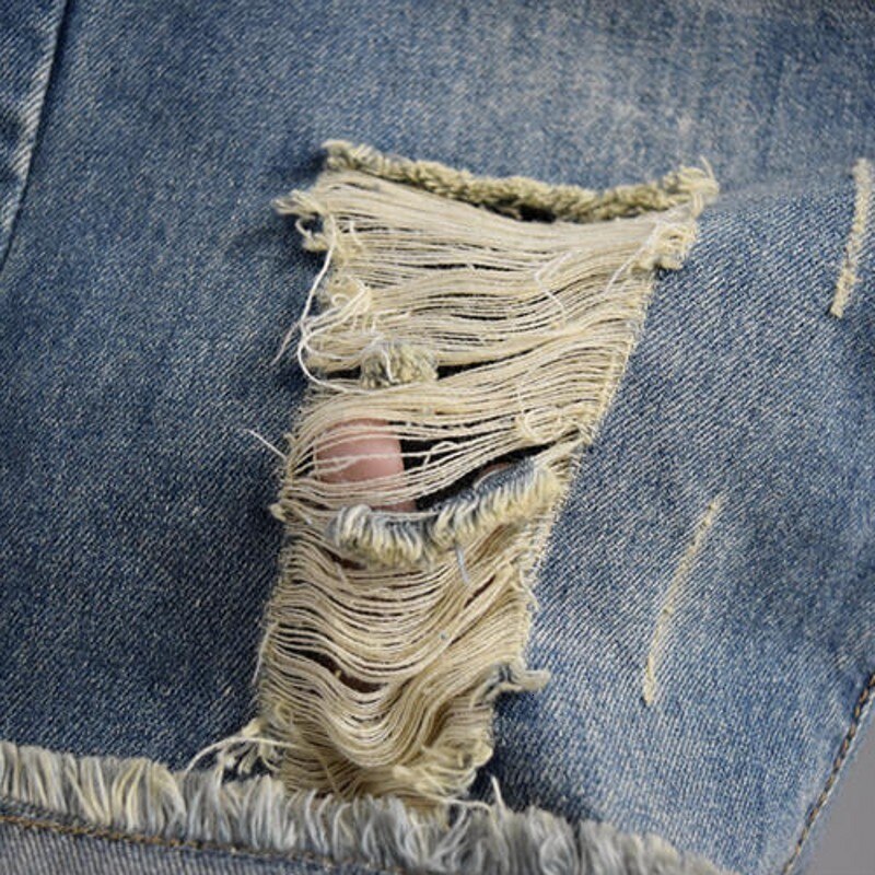Verano agujero rasgado Big Boy Denim Shorts clásico rodilla lavada Streetwear ropa de playa cremallera Fly pantalones para hombre