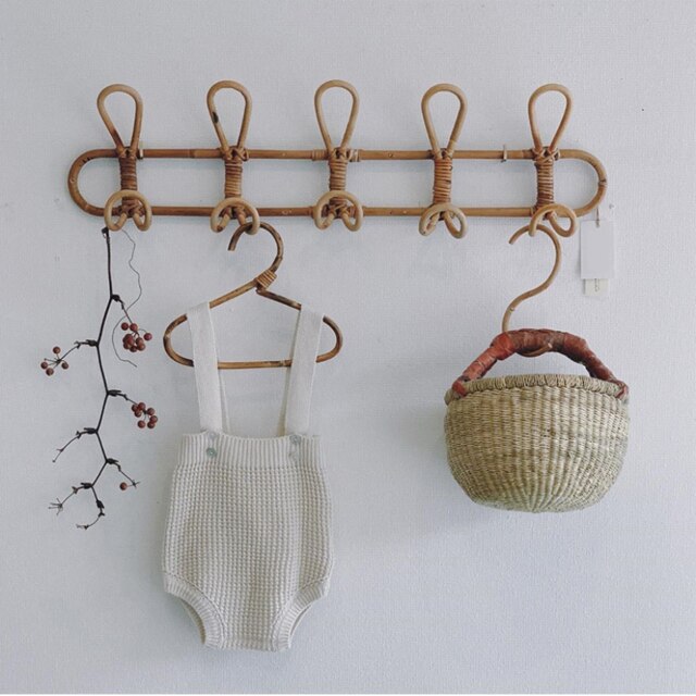 Ganchos de pared de mimbre Retro, organizador de Hoom, perchero para ropa, sombrero, gancho colgante para ropa de baño y sala de estar, colgador de decoración para habitación: Retro -five hooks