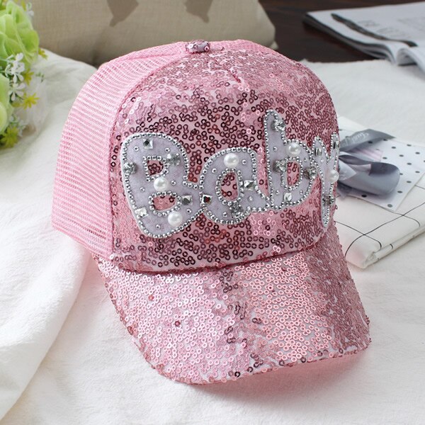 Enfants bébé filles enfant en bas âge enfants paillettes paillettes Sparky chapeau casquette soleil plage été Baseball Bonnet bord bleu rose or: Pink Baby