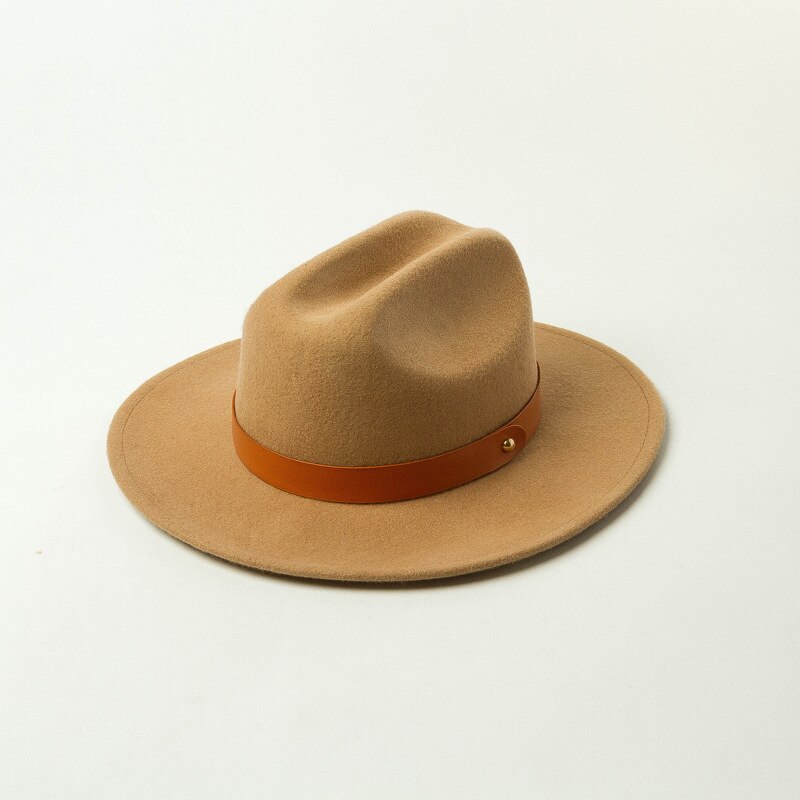 Uspop kvinder efterår vinter hatte 100%  uld fedoras bælte dekoreret jazz hat: Khaki