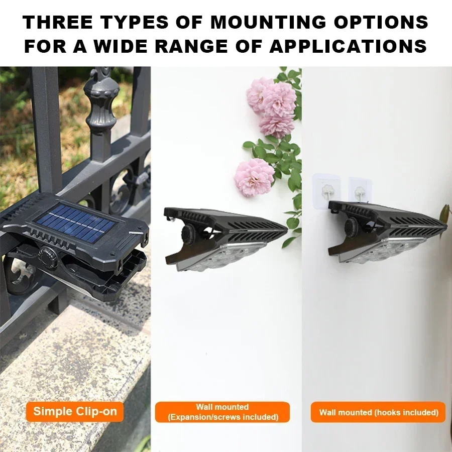 Solar Clamp Lamp LED Solar Garden Light Outdoor Clip-on Motion Sensing Light Induction Camping Light for Outdoor Courtyard Fence