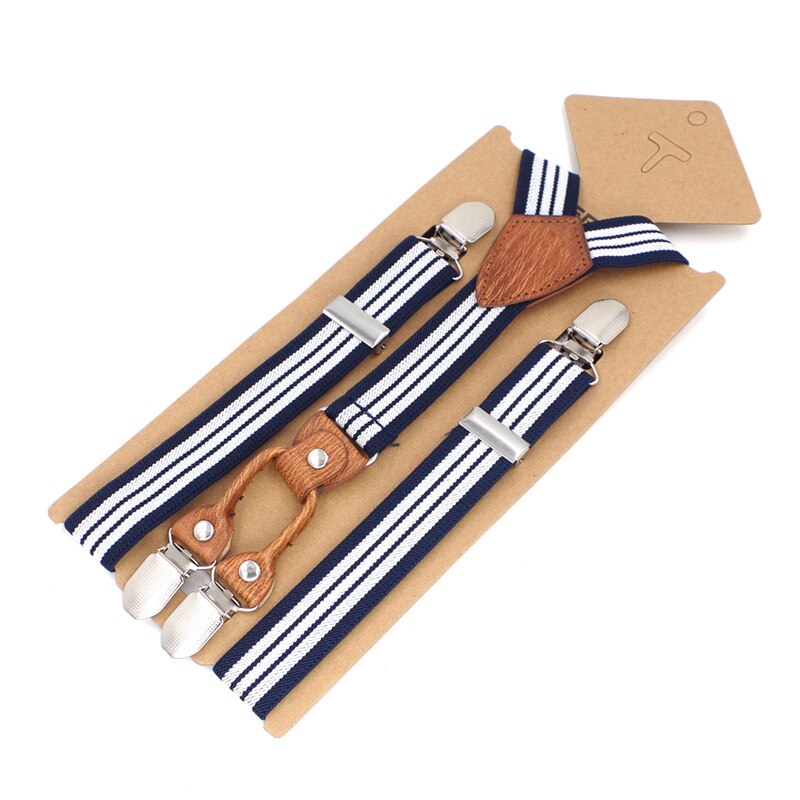 Kids Suspenders 4 Clips Leather Braces Kids Suspensorio Elastic Adjustable Tirantes Bretelles 2.5*75cm: blue with wihte