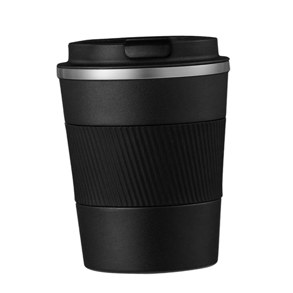 Coffee Mug & Cold Beverage Drinks Leak-proof Vacuum Travel Mug Reusable: 380ml Black