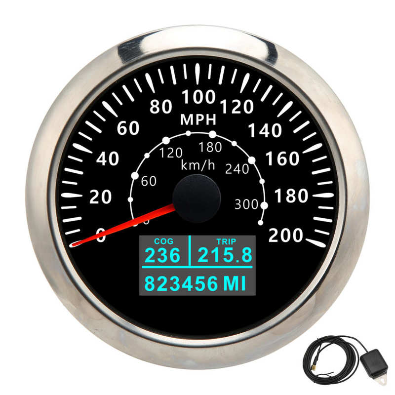 85Mm Gps Snelheidsmeter 0 ‑ 200MPH 0 ‑ 300 Km/h IP67 Waterdichte Digitale Kleurrijke Backlight Kilometerteller Voor Rv Boot gps Velometer: Black