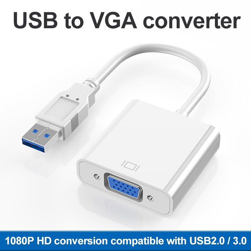 Usb 3.0 to vga adapter externt grafikkort multi display converter för win 7/8/10 stationär bärbar dator monitor projektor: Vit