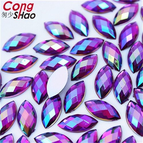 Cong shao 100 stk 7*15mm ab farverige hesteøje flatback akryl rhinestone trim sten og krystaller dekoration tilbehør  wc54: Dyb lilla ab