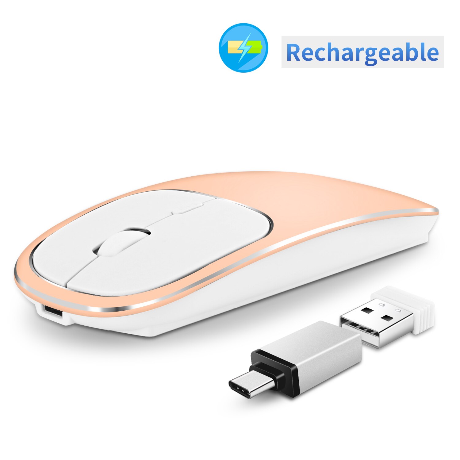 Jelly Kam Oplaadbare Type-C + Usb 2.4Gwireless Muis Dual Mode Metalen Geruisloze Stille Muizen Voor Macbook Notebook pc Laptop