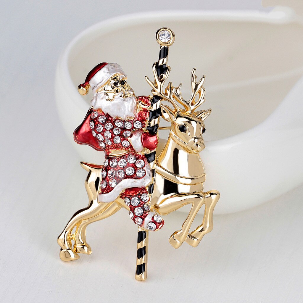 Vrouwen Retro Kerst Serie Pin Kerstboom Bells Penguins Sneeuwpoppen Kerstman Versierd Met Gekleurde Strass Broche #30