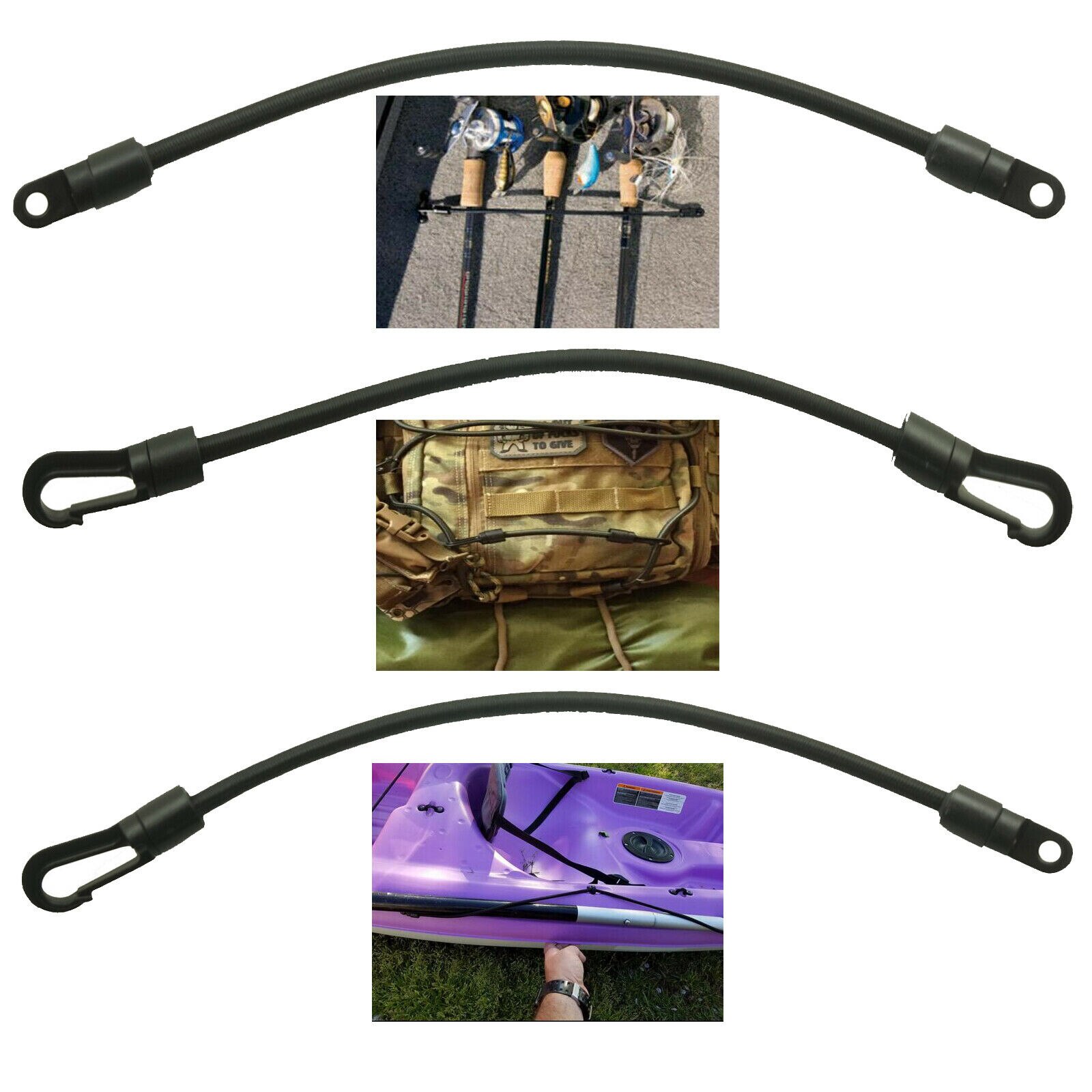 3x Bungee Rigging Deck Kit Paddle Rod Holders for Kayak Boat &amp; Marine Fishing