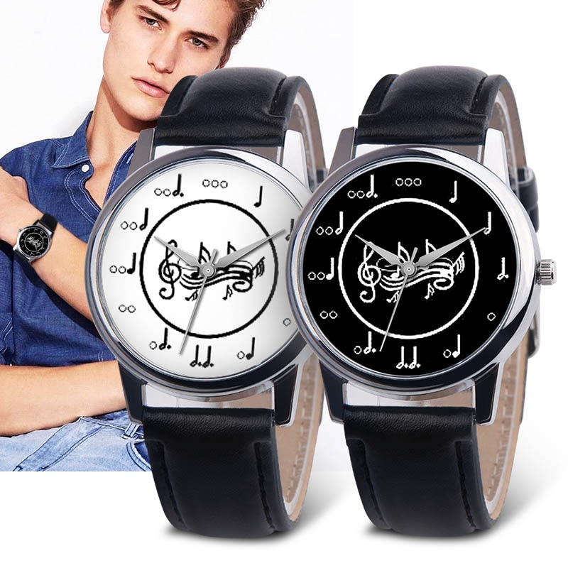 OKTIME Women PU Leather Strap Wrist Watch Musical Note Round Dial Casual Analog Quartz Watches TT@88