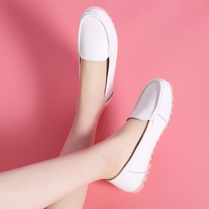 O16U Loafers Vrouwen Schoenen Echt Lederen Slip-on Vrouwen Ballet Flats Soft Hakken Klimplanten mocassins Moeder schoenen