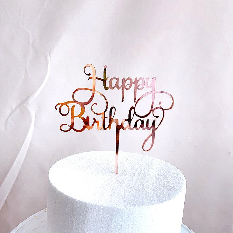 1 Piece Acrylic Cake Topper Rose Gold Cake Topper Happy Birthday Party Year Decoration Family Party Supplies Cake Topper: 1